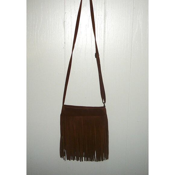 Unbranded Suede Fringe Leather Flat Crossbody Purse - Picture 1 of 6